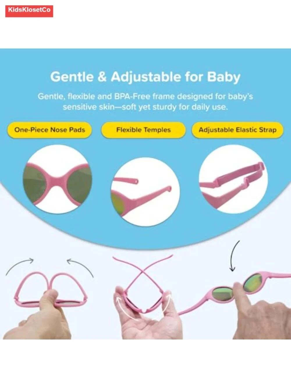 Polarized Baby Toddler Sunglasses UV400 Adjustable Strap Flexible TPEE Frame